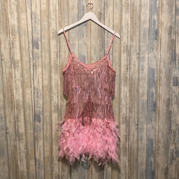 NWT Women’s Flapper Dresses All-Over Fringe | Pink | Size Small - Picture 10 of 10